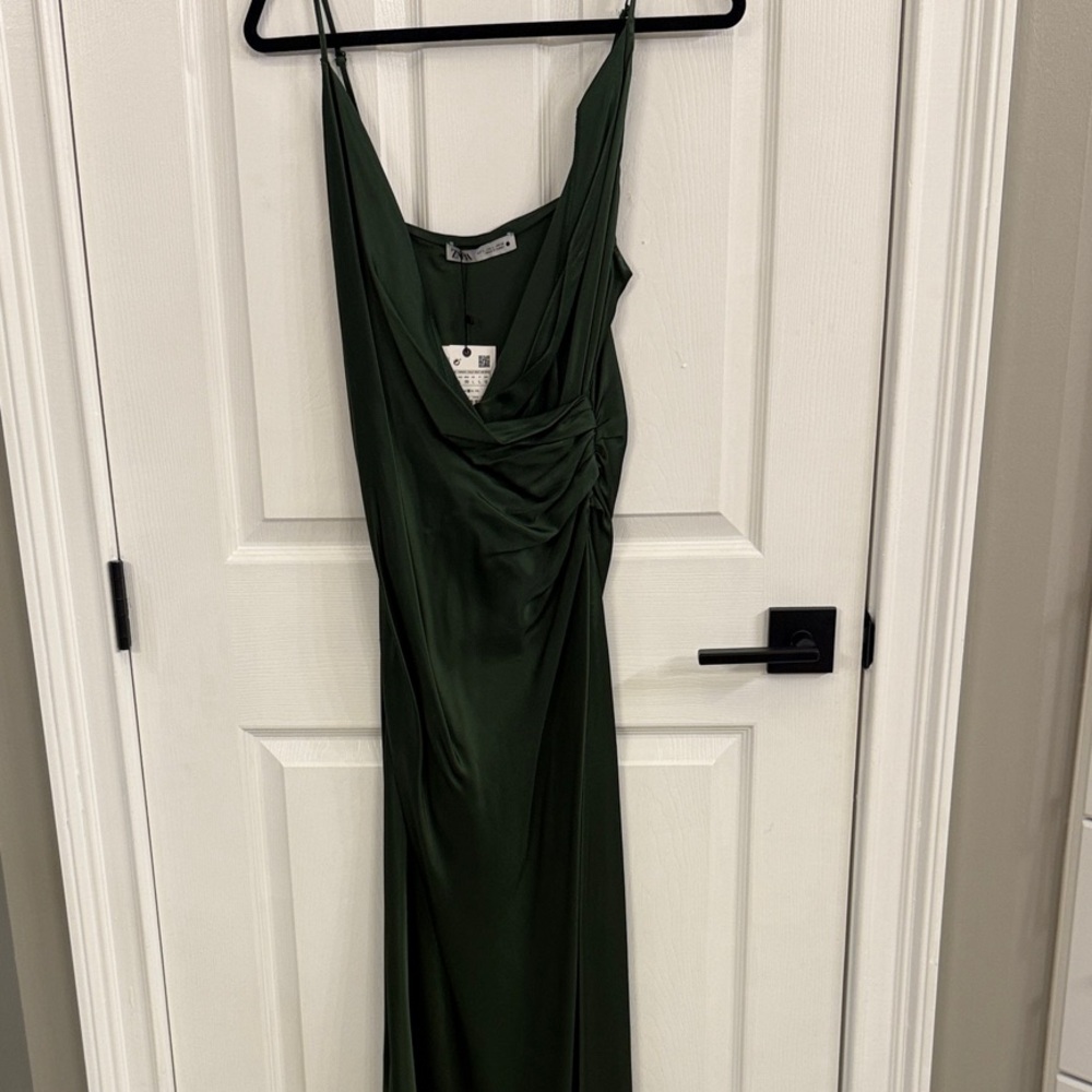 Zara Dark Green Satin Midi Dress
